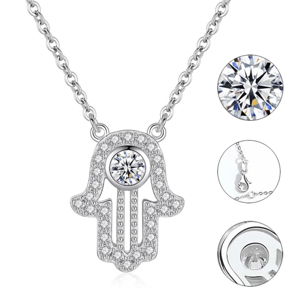 EVIL EYE S925 Stering Silver Fatima Hand Necklace